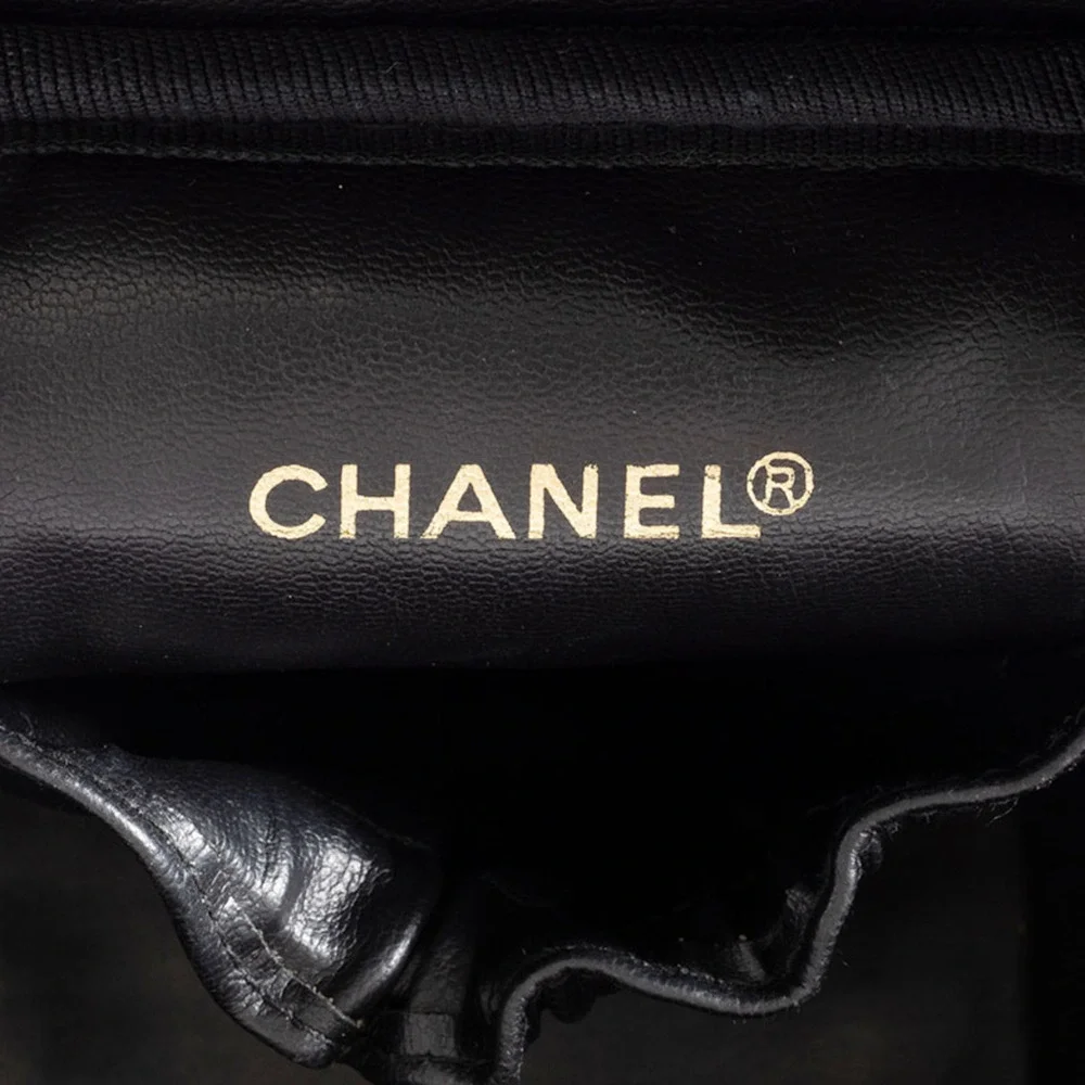 CHANEL Black Lambskin Leather Pouch